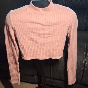Forever 21 Pink Ribbed Mock Neck Crop Top